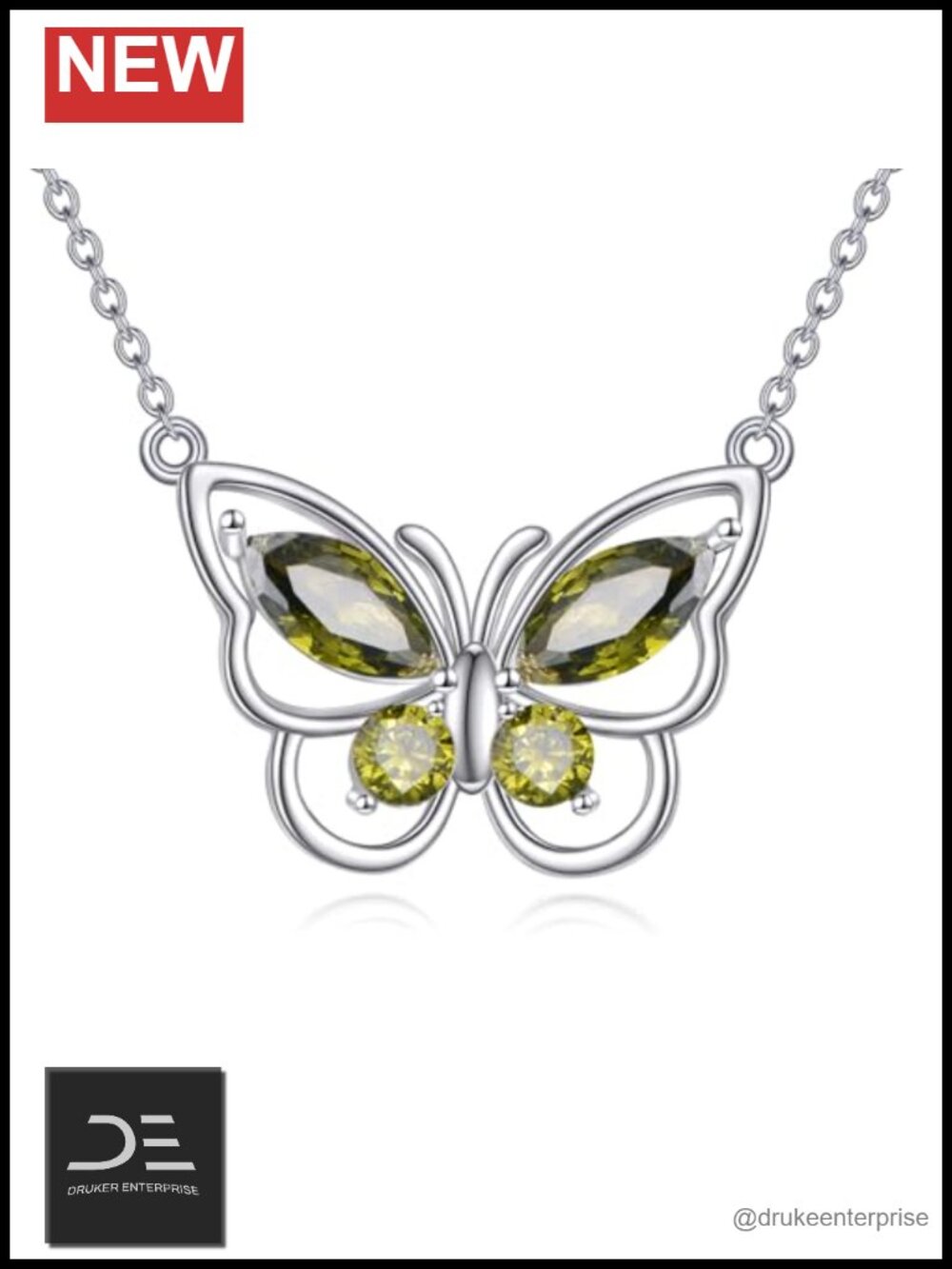 925 Sterling Silver Butterfly Necklace Amethyst Pendant Women Gift CZ
